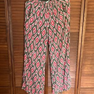 Coral and Green Geometric Patterned Pants - Lilka brand from Anthropologie